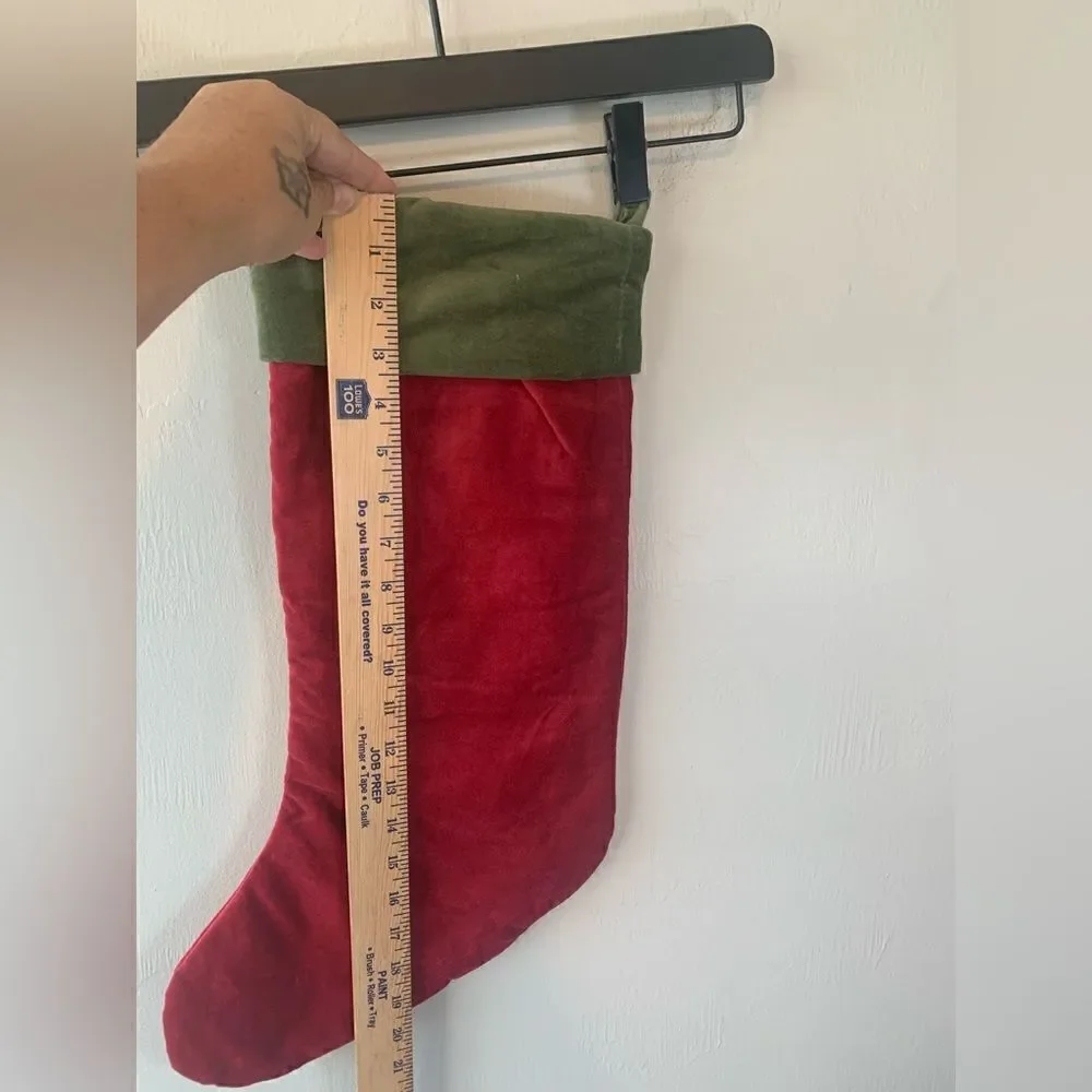 Pottery Barn “Pam” red and green velvet Christmas stocking OS‎